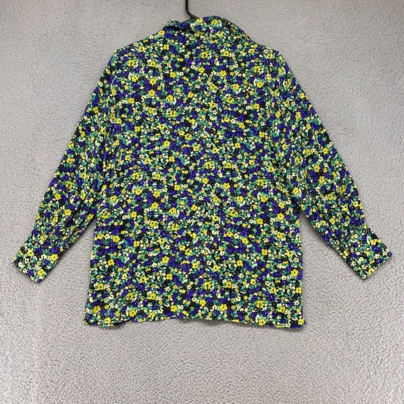 Zara Top Womens Small Oversized Button Up Long Bishop Sleeve Ditsy Yellow Blue - Picture 14 of 15